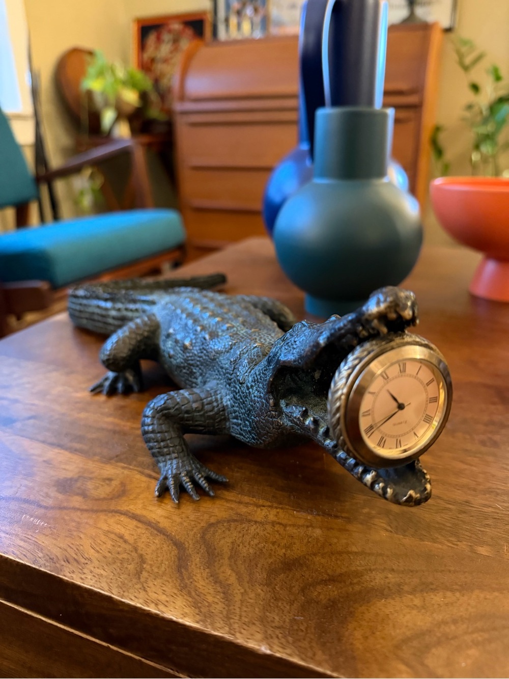 Maitland Smith vintage 1970’s Alligator Clock Quartz Accent 15x7 solid bronze